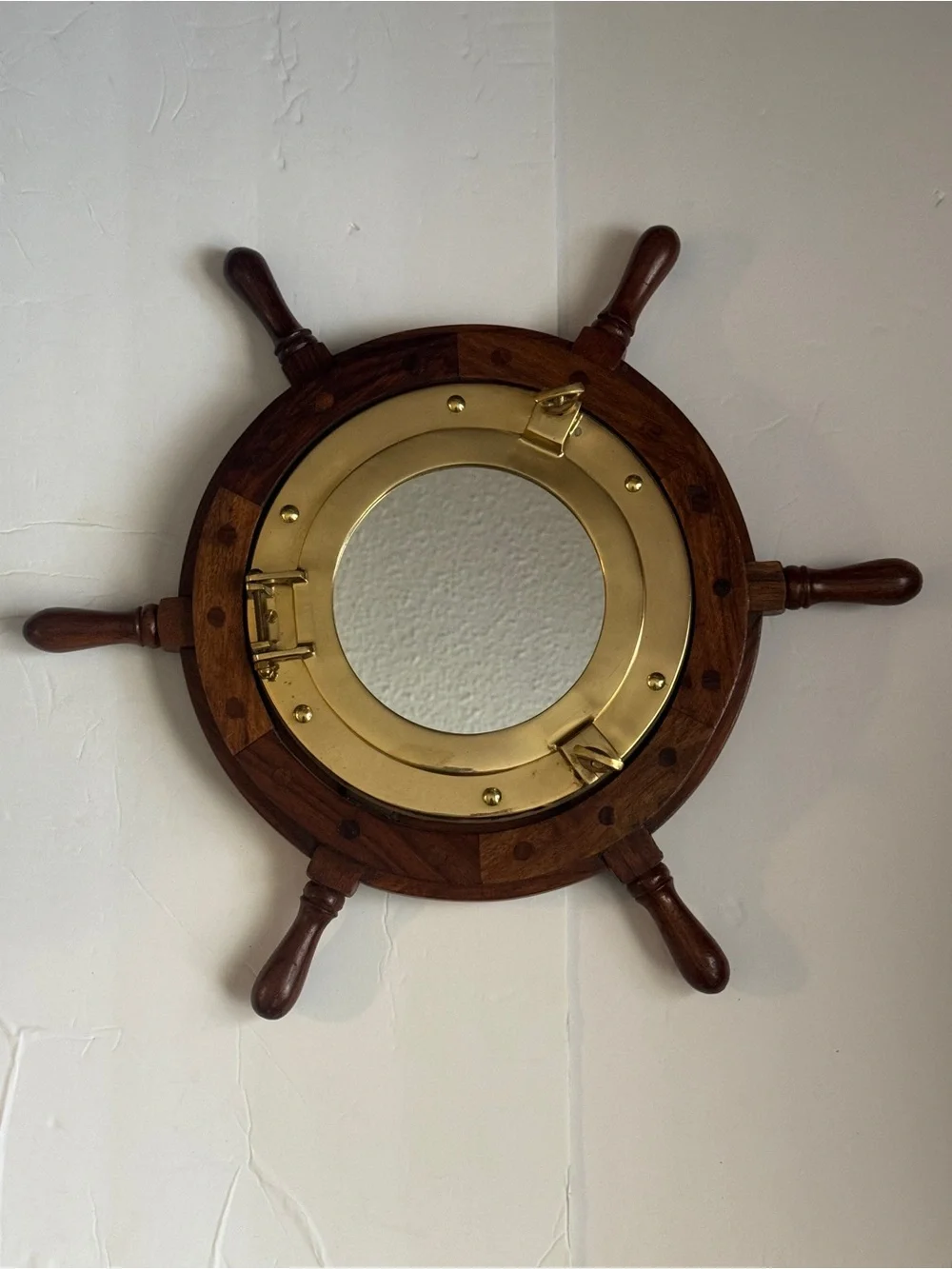 19” Nautical Ship Wheel Porthole Mirror | Coastal Maritime Wall Decor